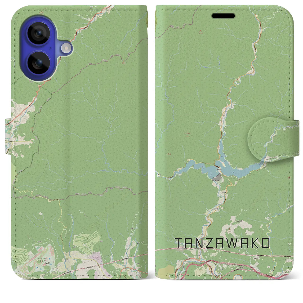 【丹沢湖(神奈川県)】地図柄iPhoneケース(手帳タイプ)ナチュラル・iPhone 16 Pro Max 用
