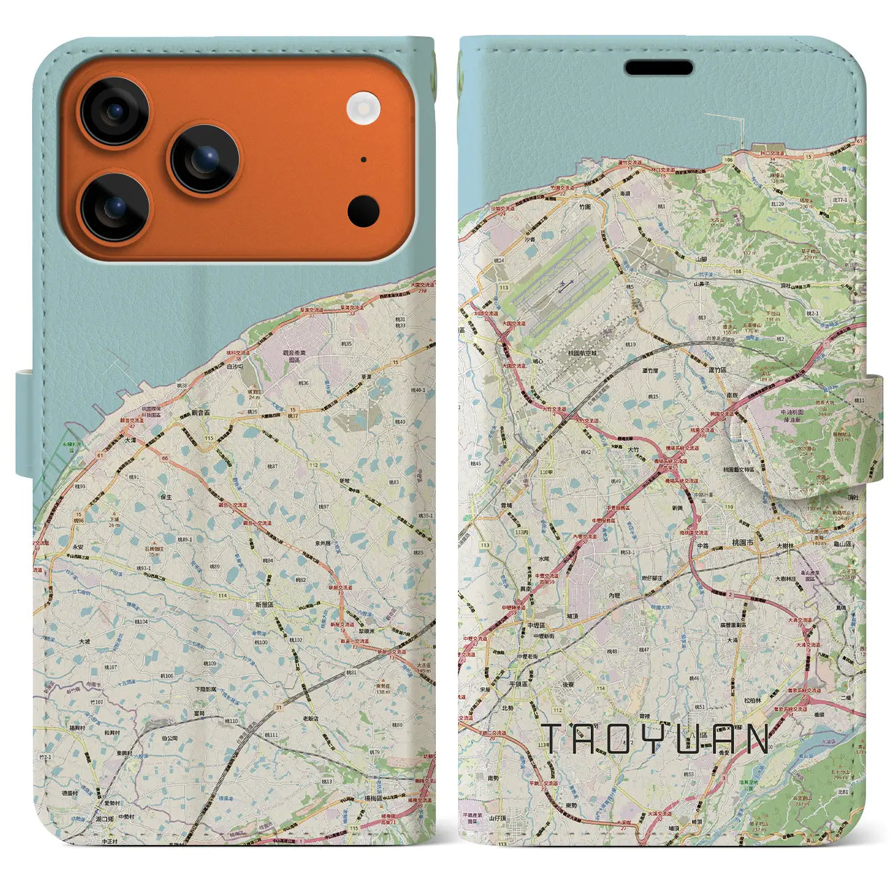 【桃園(台湾)】地図柄iPhoneケース(手帳タイプ)モノトーン・iPhone 17 Pro Max 用