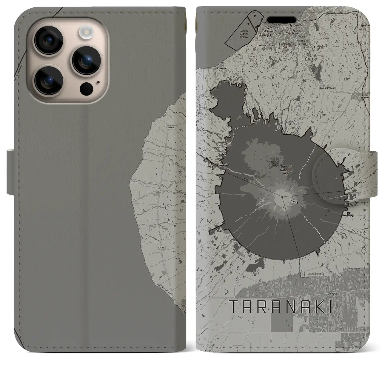 【タラナキ山(ニュージーランド)】地図柄iPhoneケース(手帳タイプ)