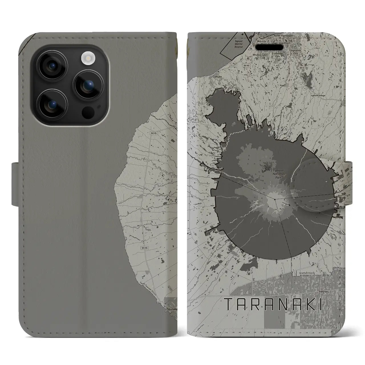 【タラナキ山(ニュージーランド)】地図柄iPhoneケース(手帳タイプ)