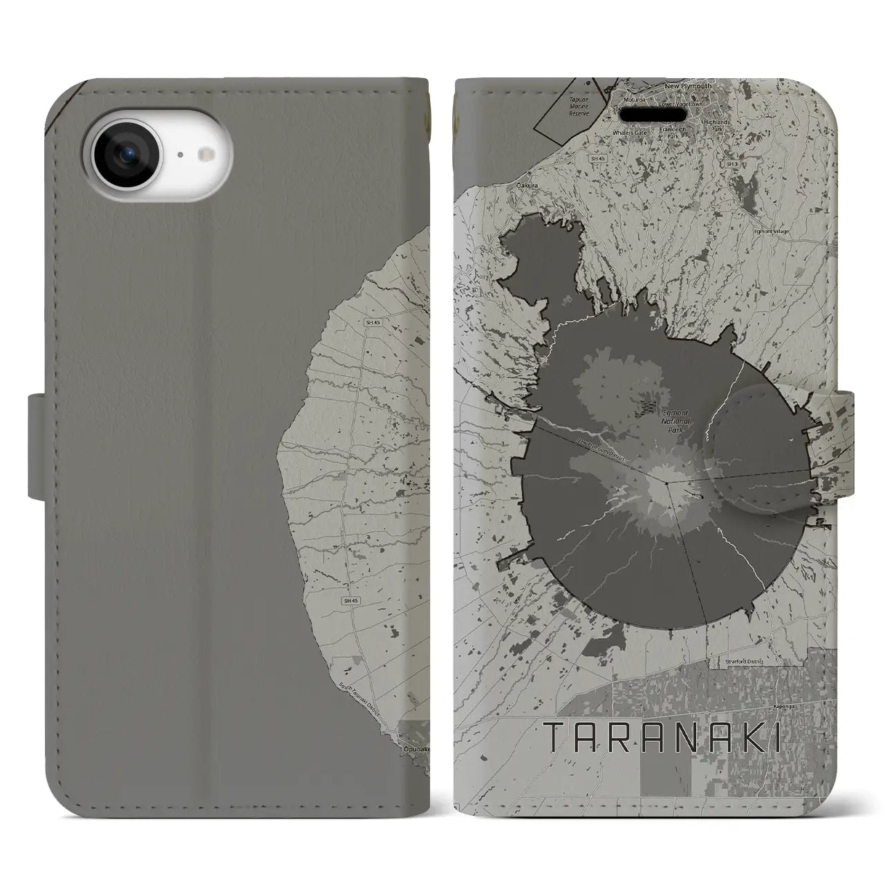 【タラナキ山(ニュージーランド)】地図柄iPhoneケース(手帳タイプ)