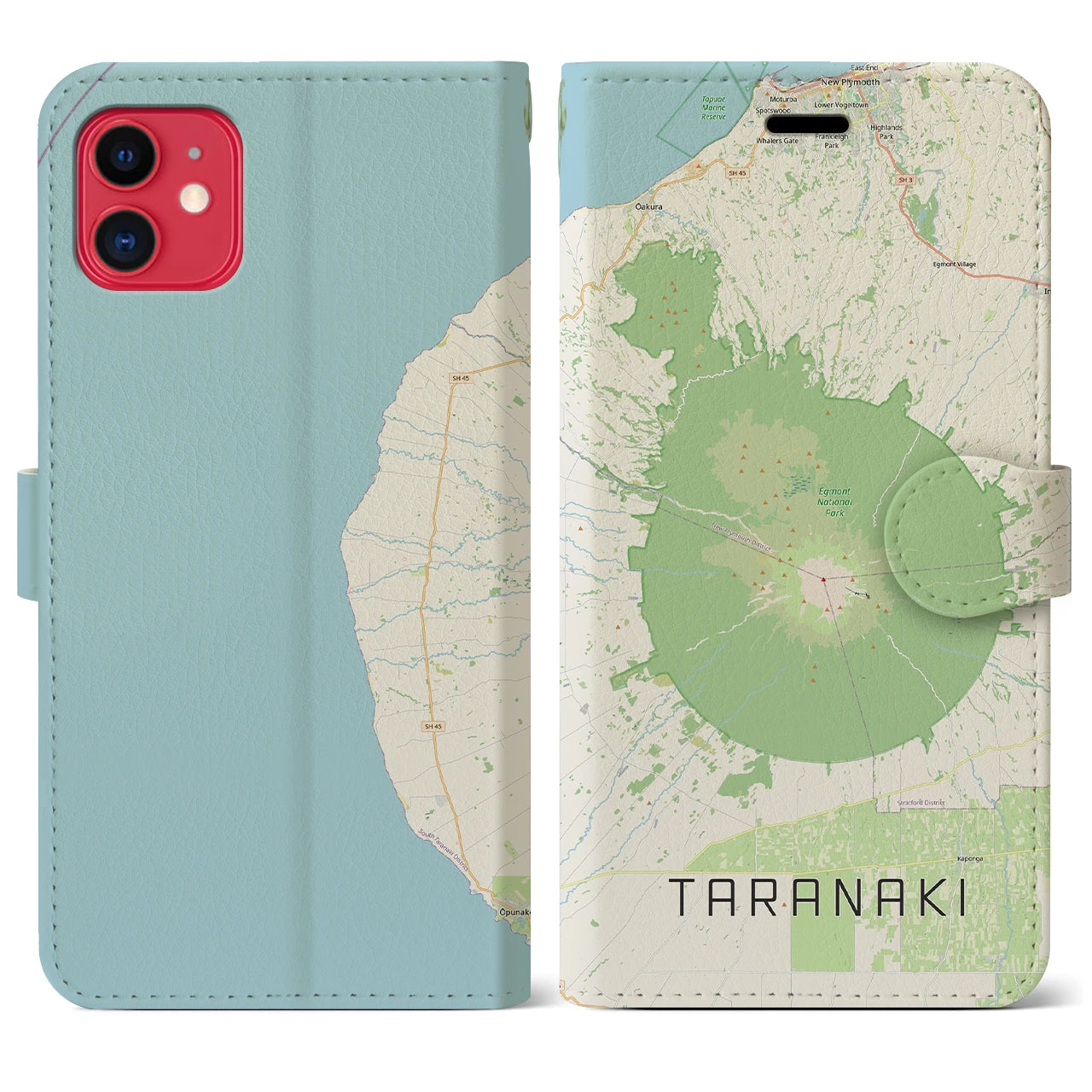 【タラナキ山(ニュージーランド)】地図柄iPhoneケース(手帳タイプ)ナチュラル・iPhone 11 用