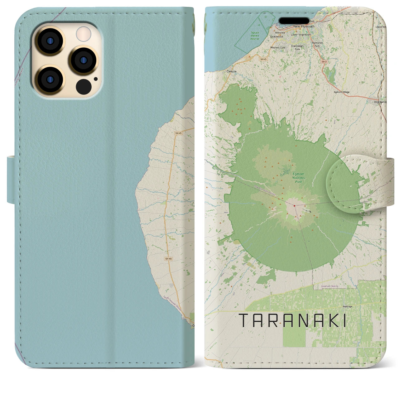 【タラナキ山(ニュージーランド)】地図柄iPhoneケース(手帳タイプ)ナチュラル・iPhone 12 Pro Max 用