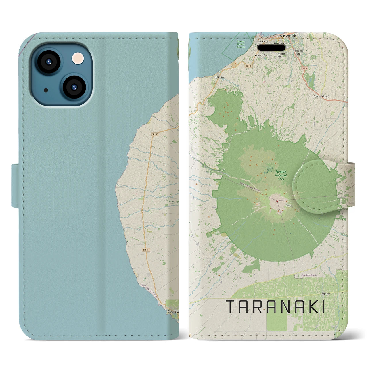 【タラナキ山(ニュージーランド)】地図柄iPhoneケース(手帳タイプ)ナチュラル・iPhone 13 用