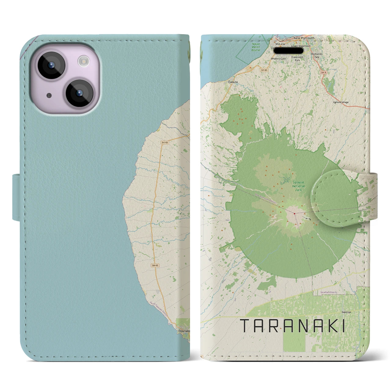 【タラナキ山(ニュージーランド)】地図柄iPhoneケース(手帳タイプ)ナチュラル・iPhone 14 用