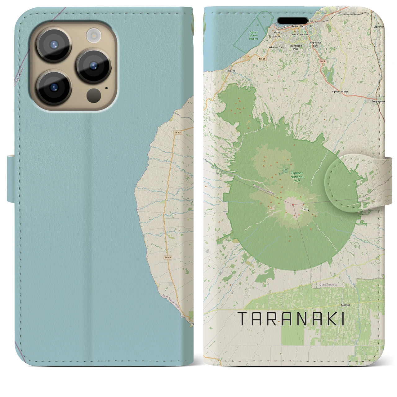 【タラナキ山(ニュージーランド)】地図柄iPhoneケース(手帳タイプ)ナチュラル・iPhone 14 Pro Max 用