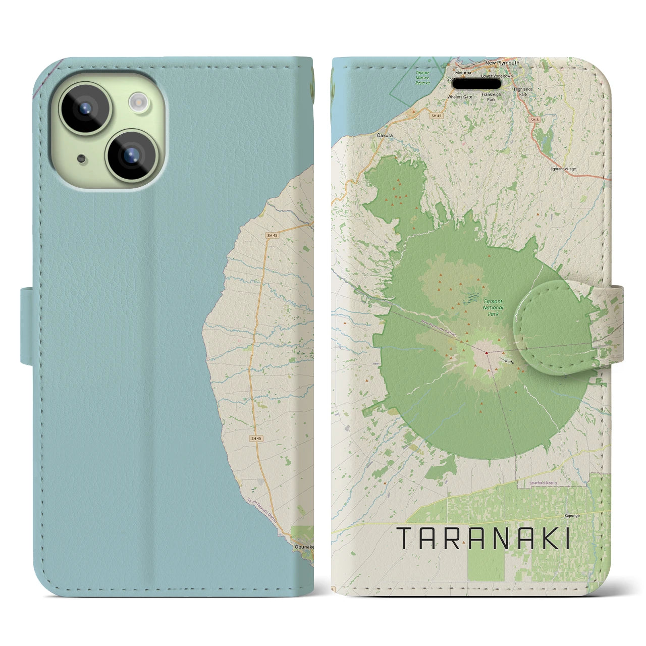 【タラナキ山(ニュージーランド)】地図柄iPhoneケース(手帳タイプ)ナチュラル・iPhone 15 用