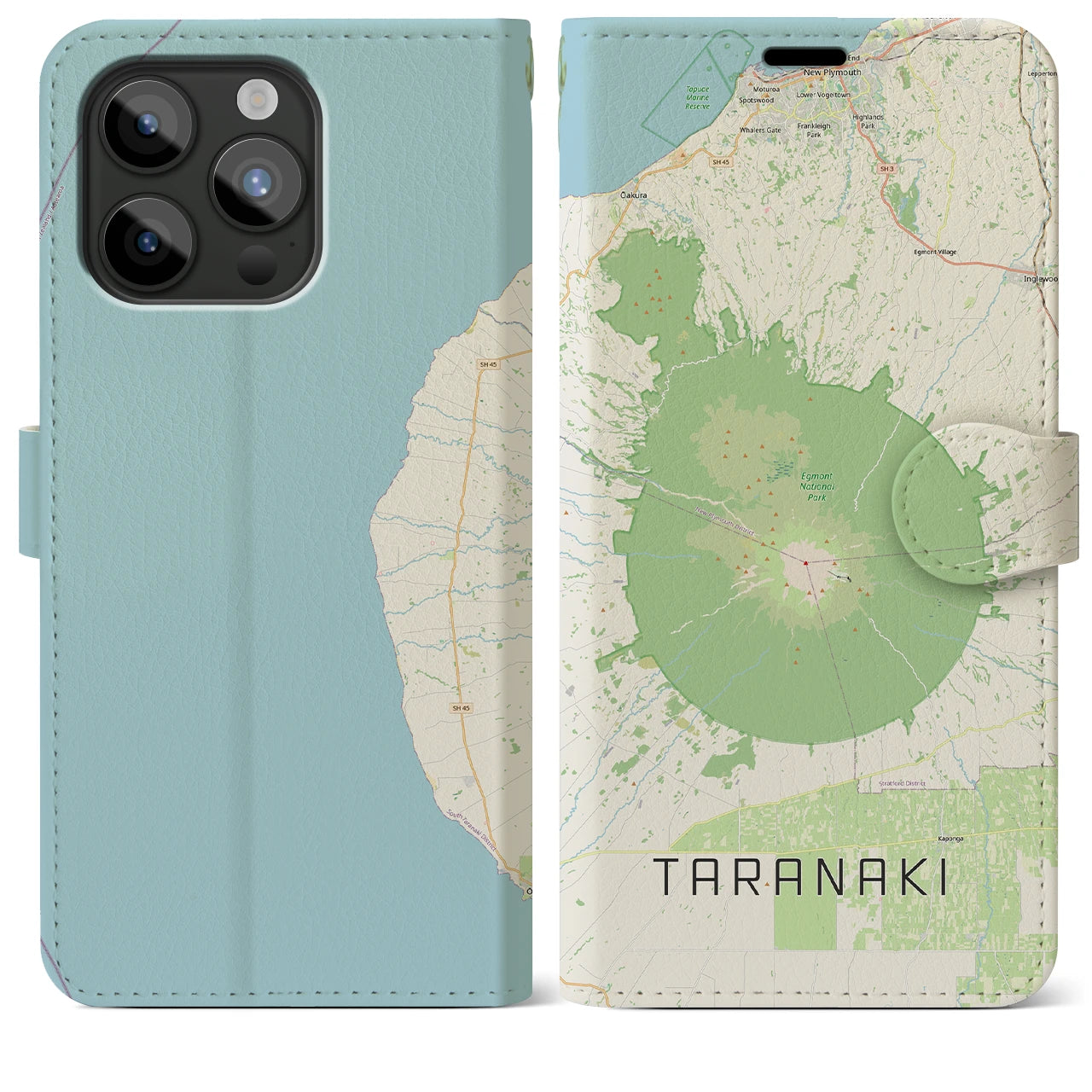 【タラナキ山(ニュージーランド)】地図柄iPhoneケース(手帳タイプ)ナチュラル・iPhone 15 Pro Max 用