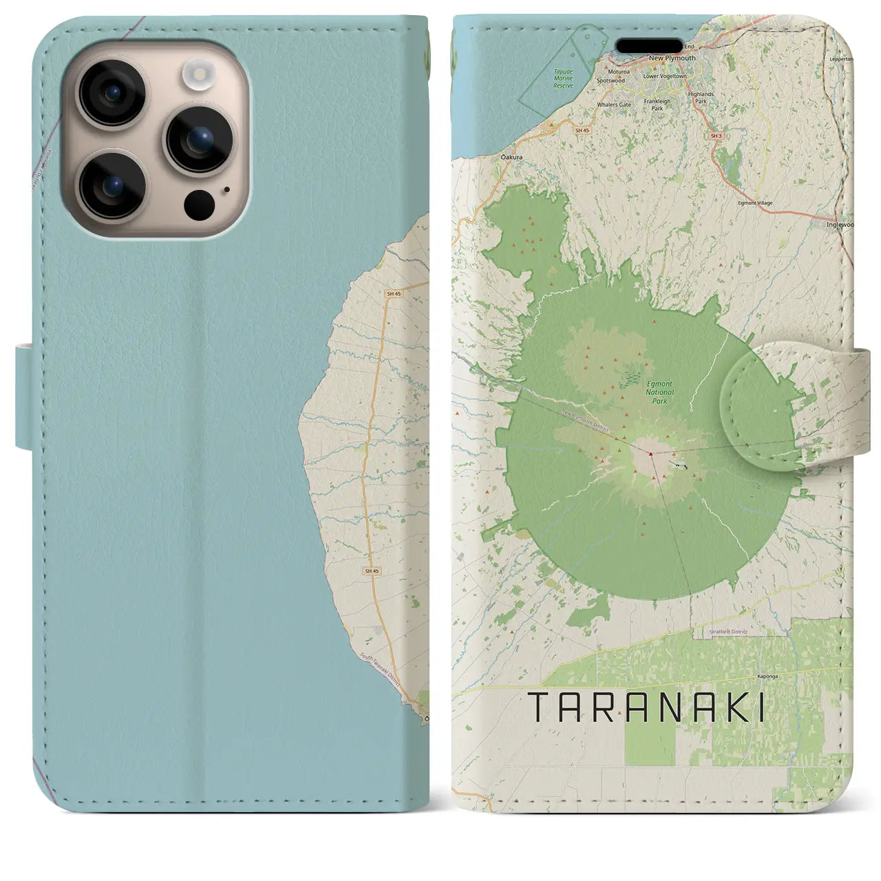 【タラナキ山(ニュージーランド)】地図柄iPhoneケース(手帳タイプ)ナチュラル・iPhone 16 Plus 用