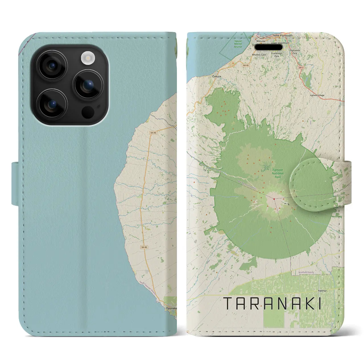 【タラナキ山(ニュージーランド)】地図柄iPhoneケース(手帳タイプ)ナチュラル・iPhone 16 用