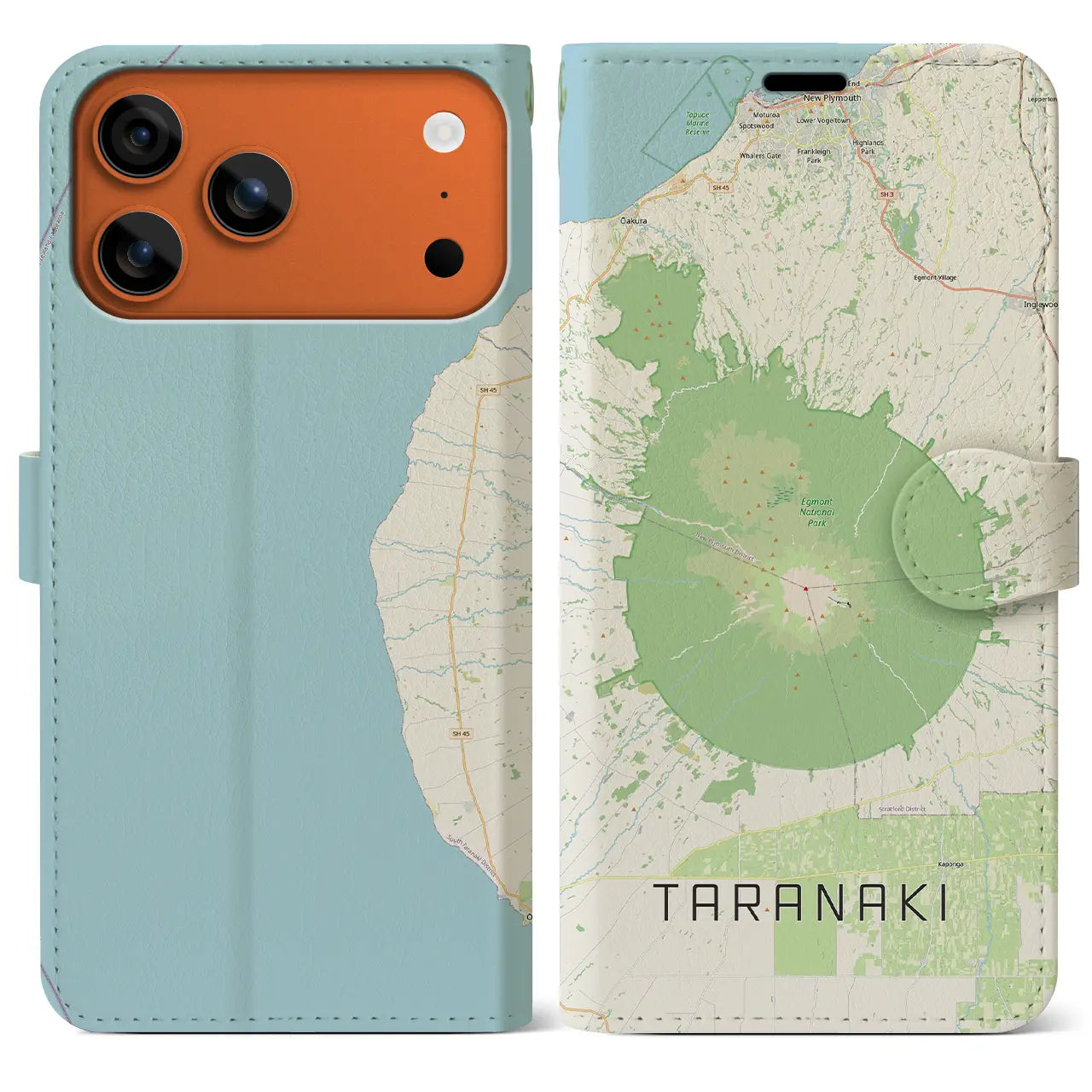 【タラナキ山(ニュージーランド)】地図柄iPhoneケース(手帳タイプ)