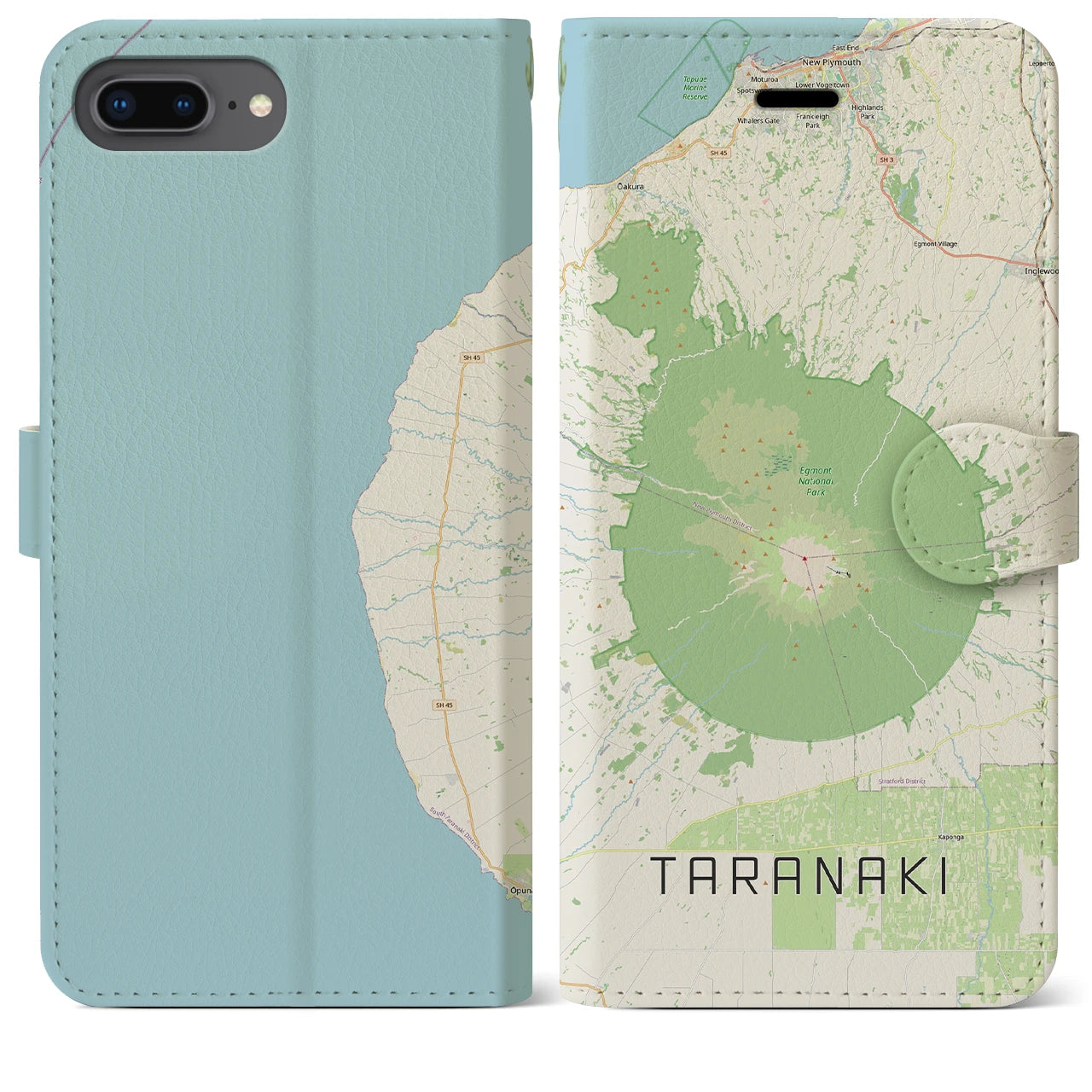 【タラナキ山(ニュージーランド)】地図柄iPhoneケース(手帳タイプ)ナチュラル・iPhone 8Plus /7Plus / 6sPlus / 6Plus 用