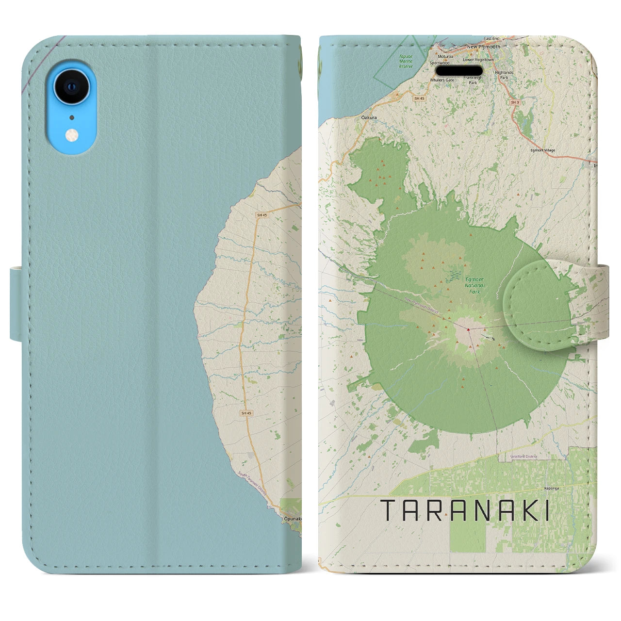 【タラナキ山(ニュージーランド)】地図柄iPhoneケース(手帳タイプ)ナチュラル・iPhone XR 用