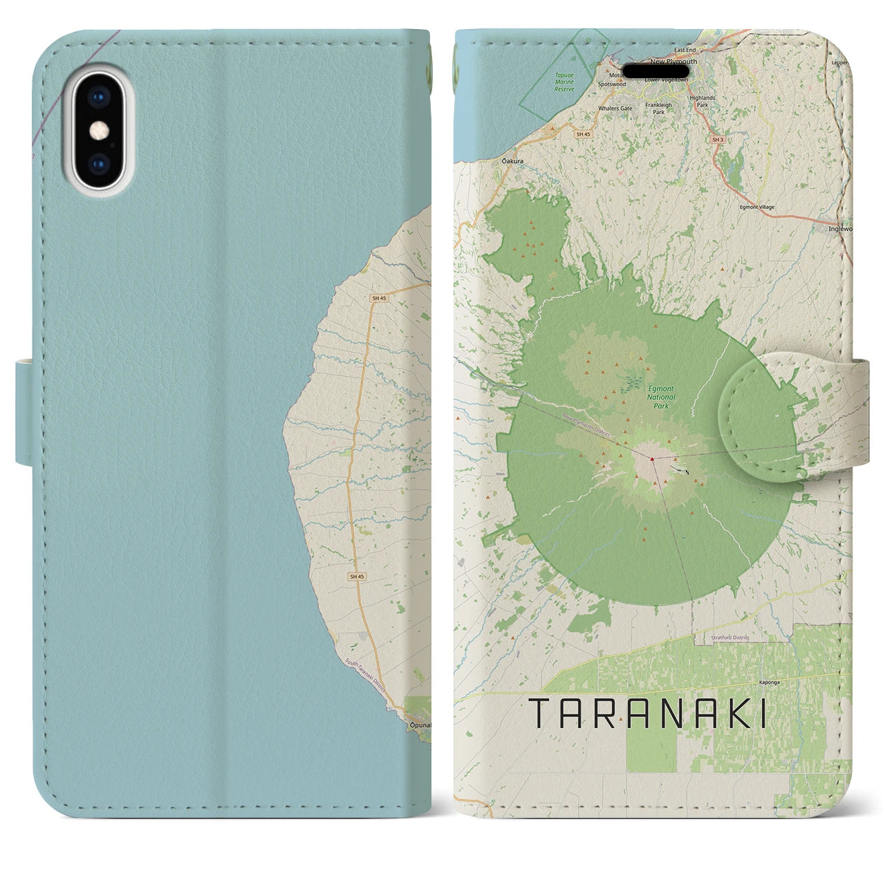 【タラナキ山(ニュージーランド)】地図柄iPhoneケース(手帳タイプ)ナチュラル・iPhone XS Max 用