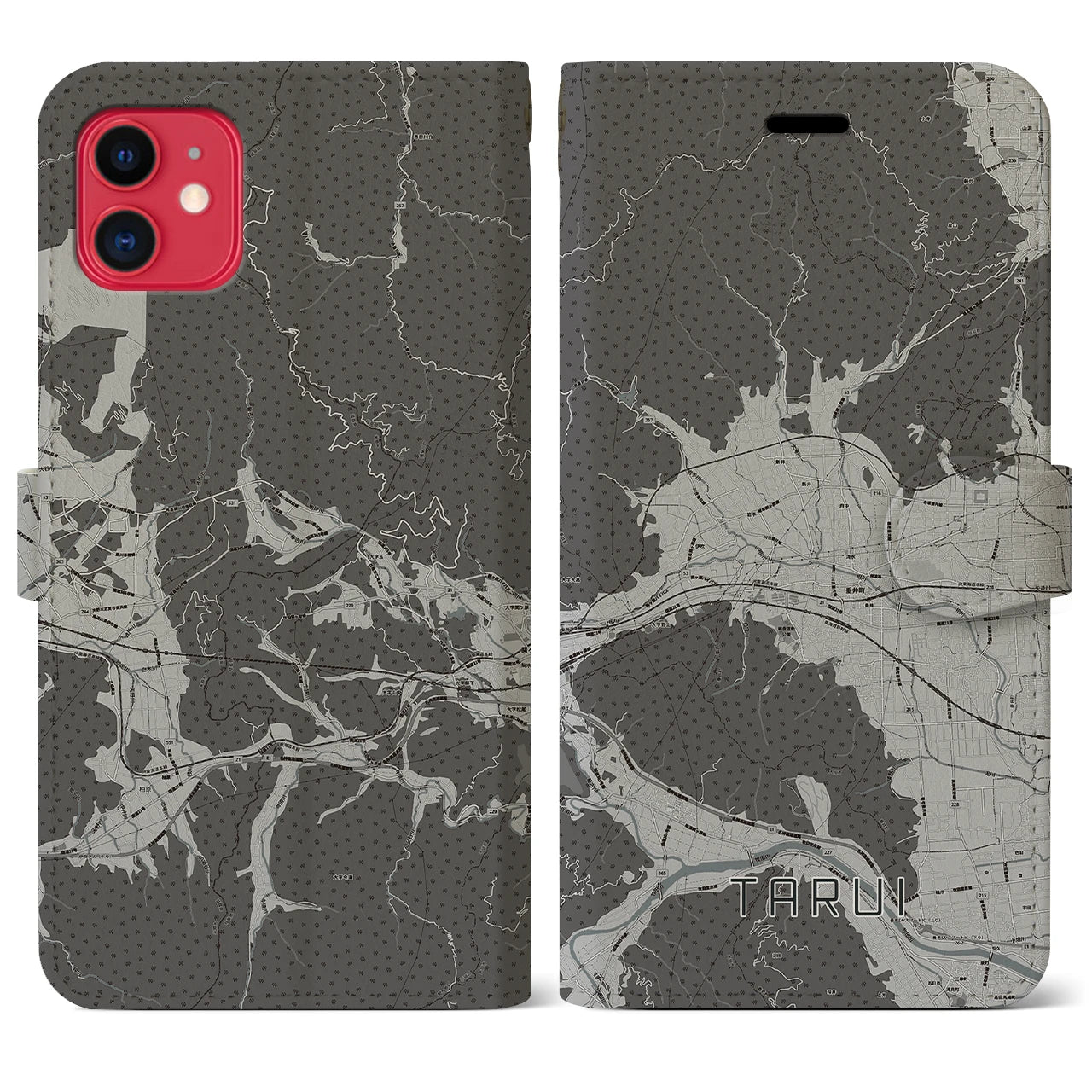 【垂井(岐阜県)】地図柄iPhoneケース(手帳タイプ)モノトーン・iPhone 11 用