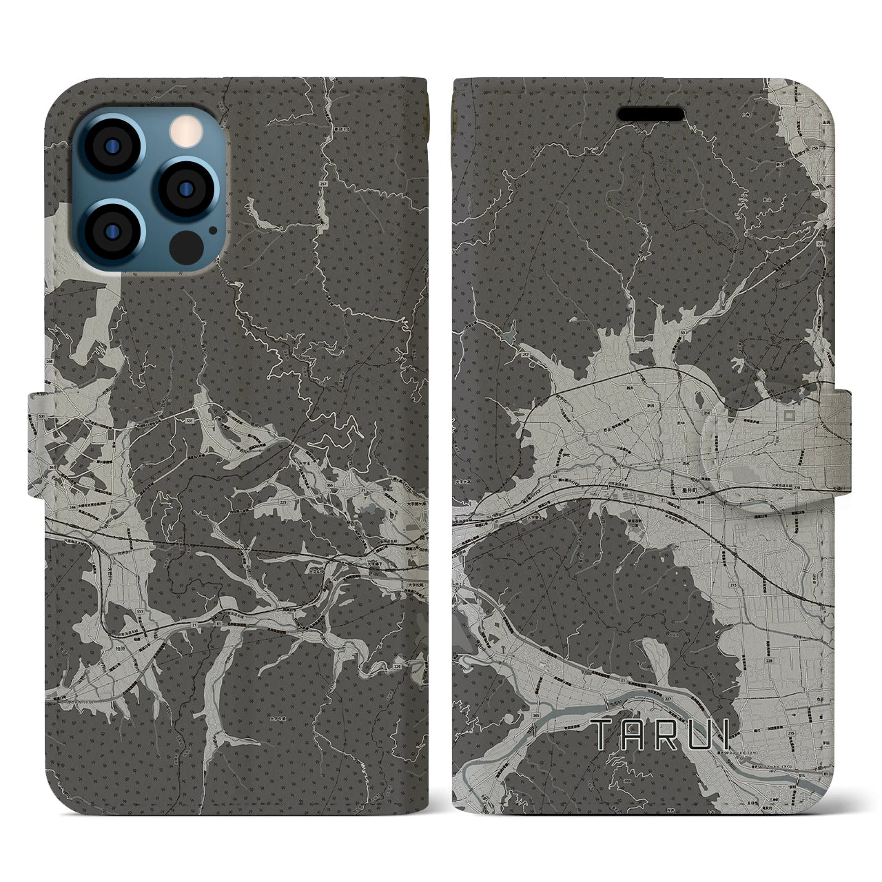 【垂井(岐阜県)】地図柄iPhoneケース(手帳タイプ)モノトーン・iPhone 12 / 12 Pro 用