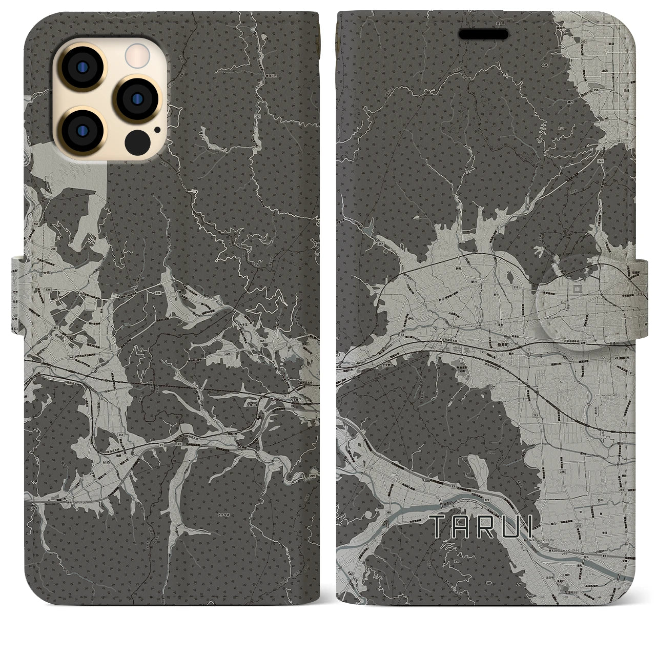 【垂井(岐阜県)】地図柄iPhoneケース(手帳タイプ)モノトーン・iPhone 12 Pro Max 用