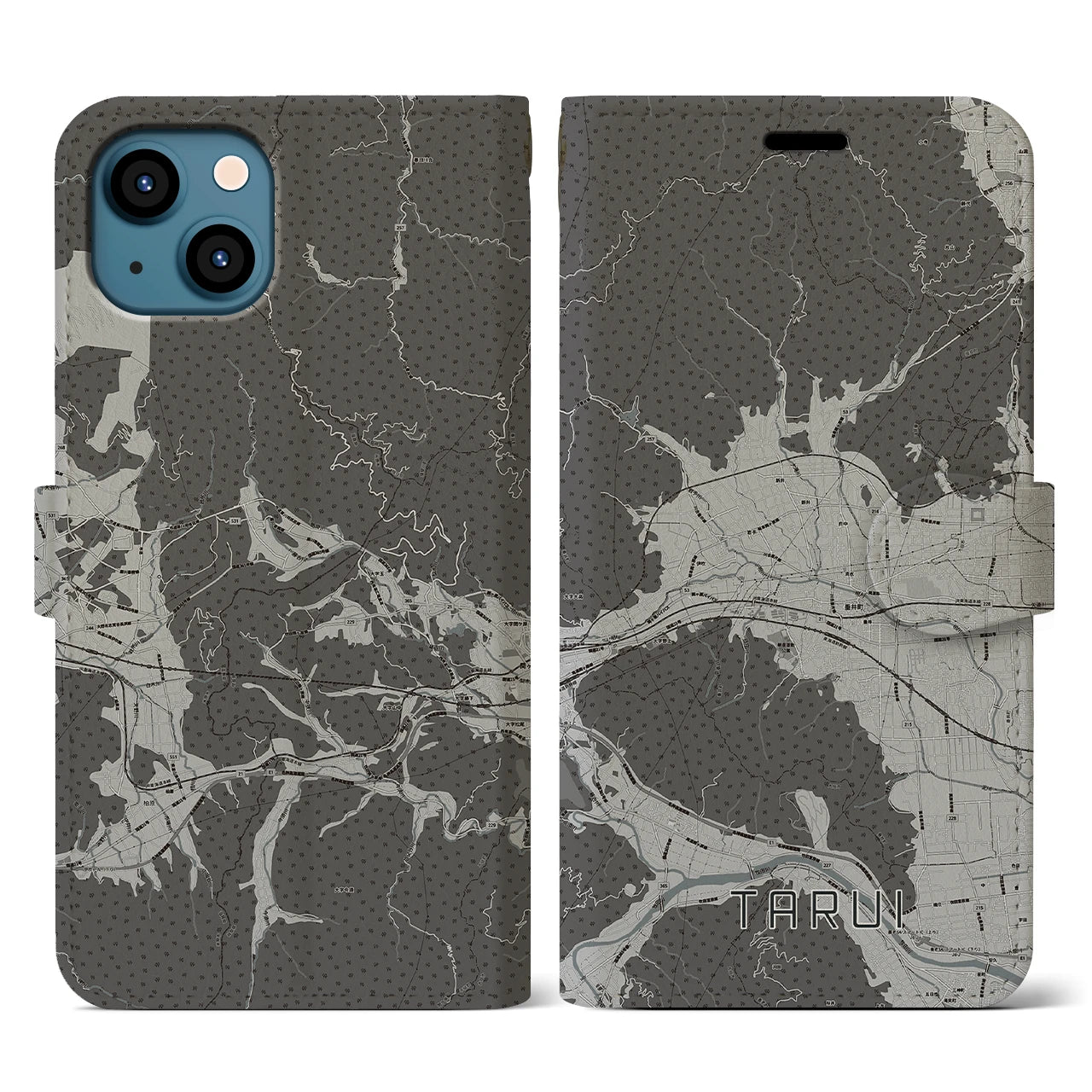 【垂井(岐阜県)】地図柄iPhoneケース(手帳タイプ)モノトーン・iPhone 13 用