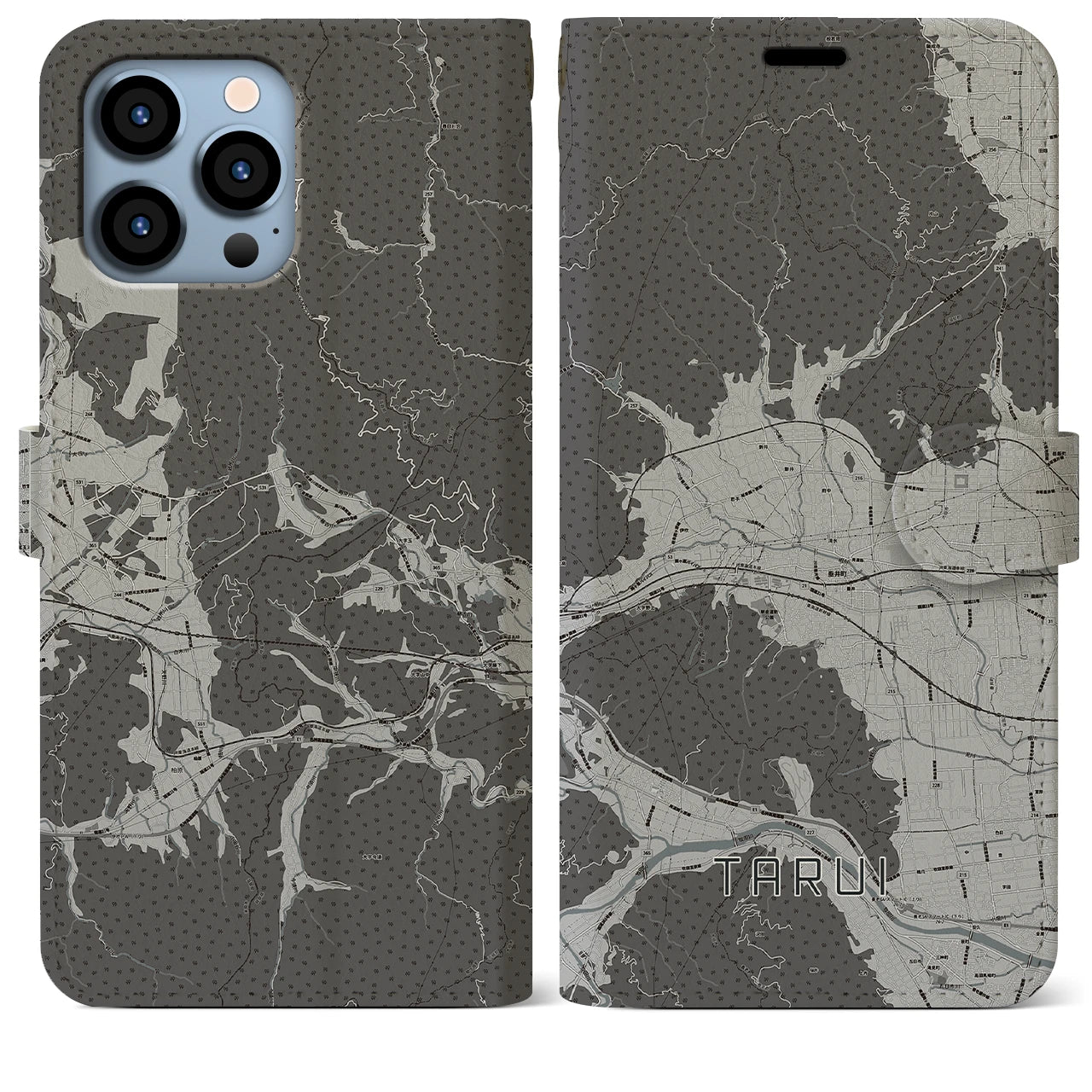 【垂井(岐阜県)】地図柄iPhoneケース(手帳タイプ)モノトーン・iPhone 13 Pro Max 用
