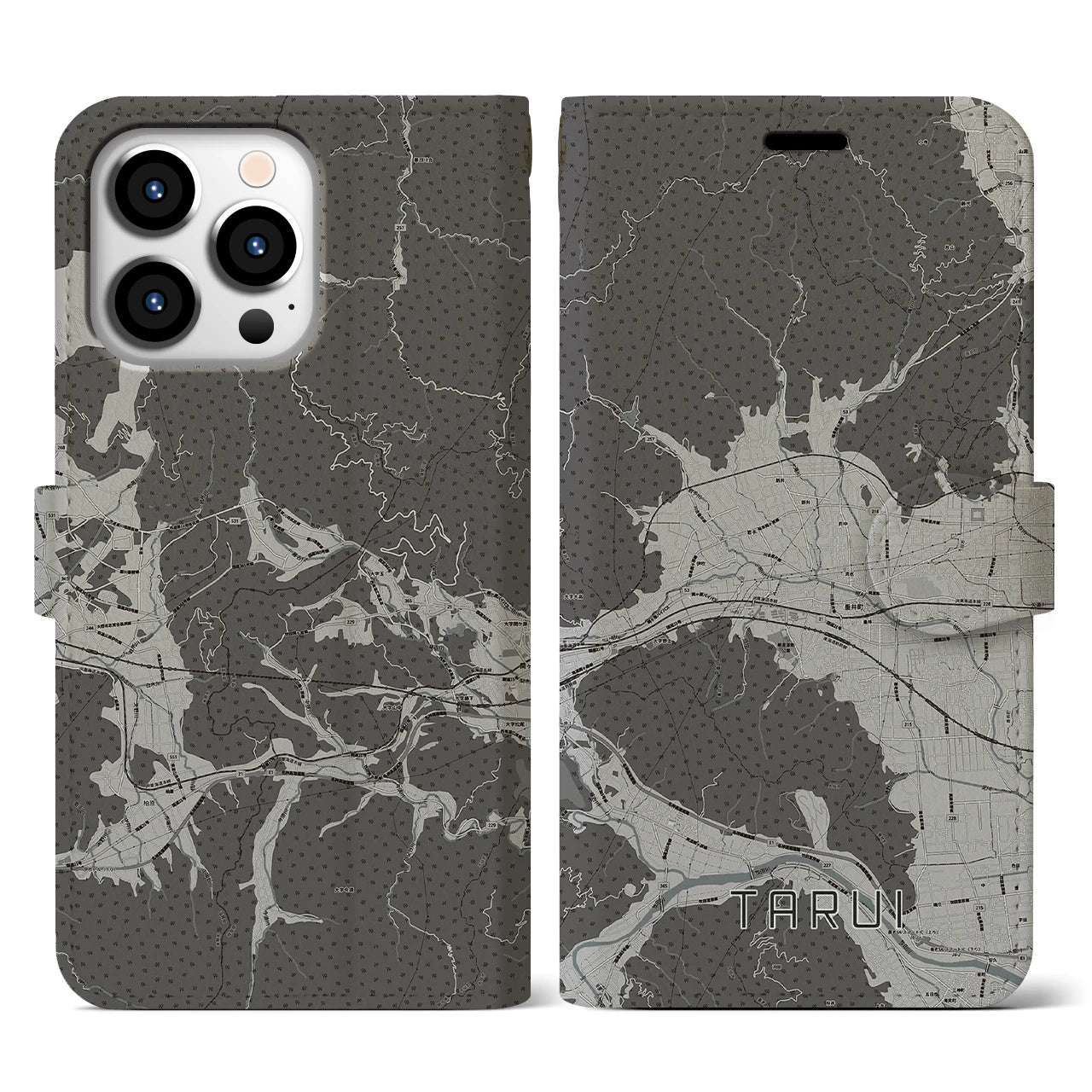 【垂井(岐阜県)】地図柄iPhoneケース(手帳タイプ)モノトーン・iPhone 13 Pro 用
