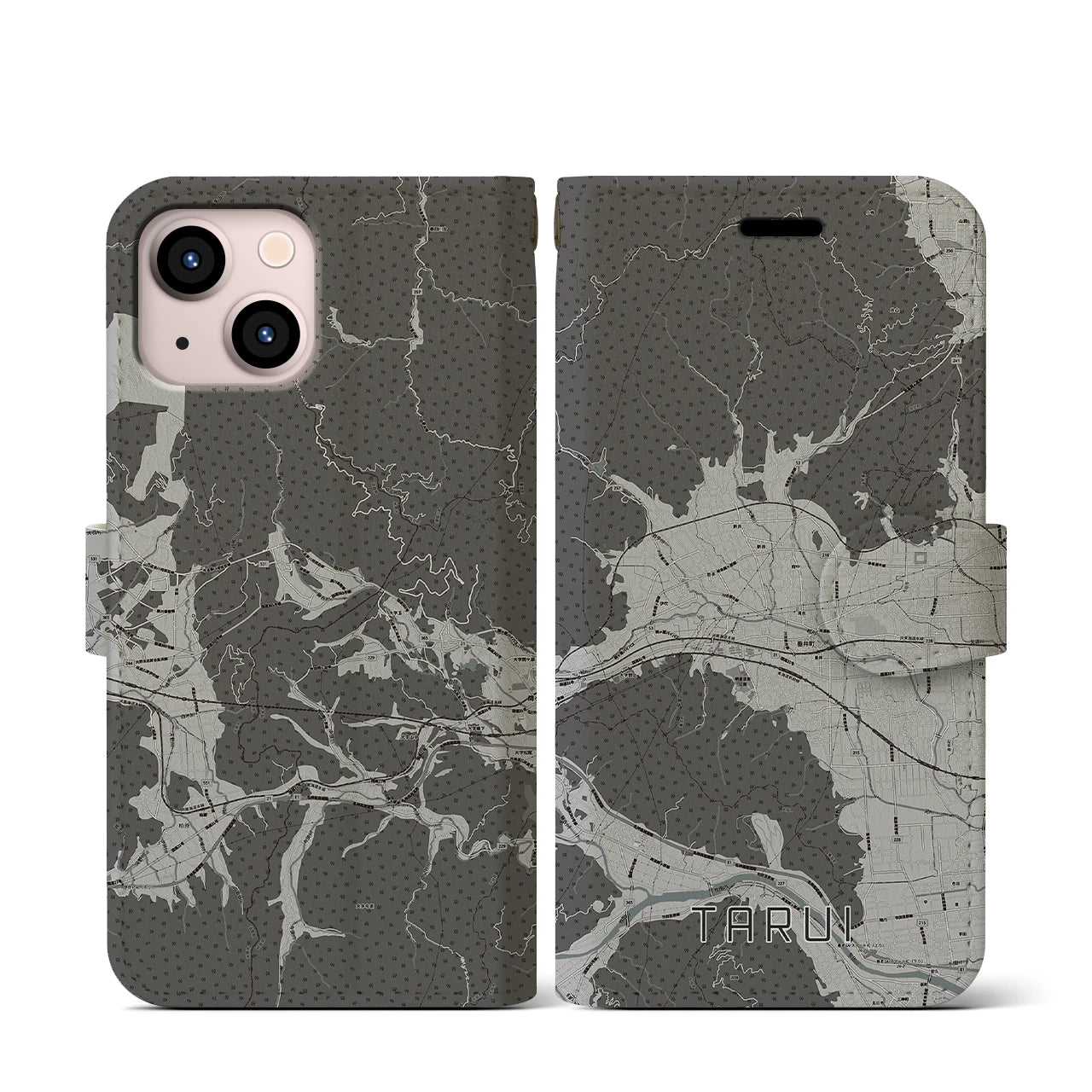 【垂井(岐阜県)】地図柄iPhoneケース(手帳タイプ)モノトーン・iPhone 13 mini 用