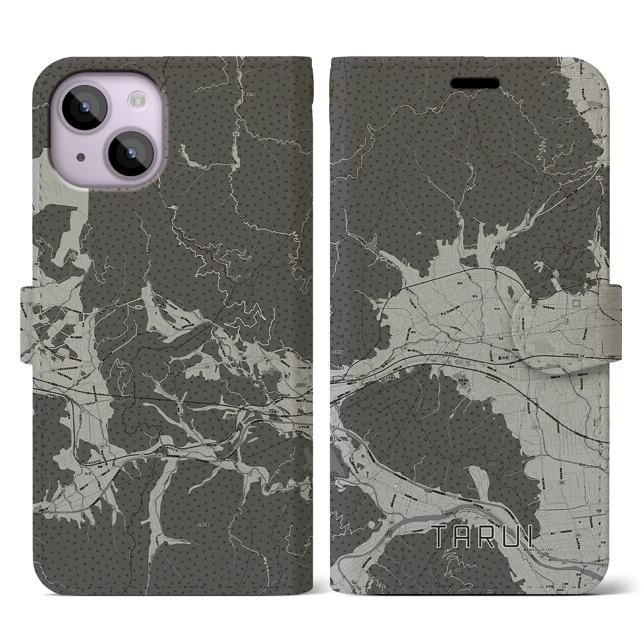 【垂井(岐阜県)】地図柄iPhoneケース(手帳タイプ)モノトーン・iPhone 14 用