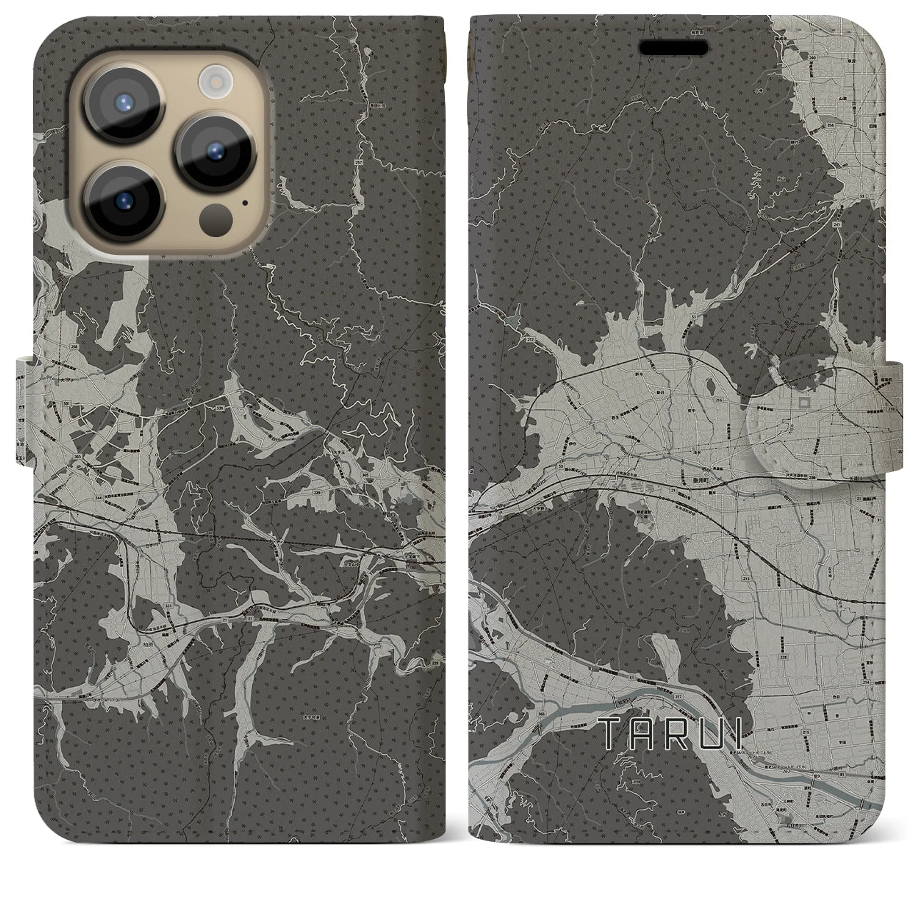 【垂井(岐阜県)】地図柄iPhoneケース(手帳タイプ)モノトーン・iPhone 14 Pro Max 用