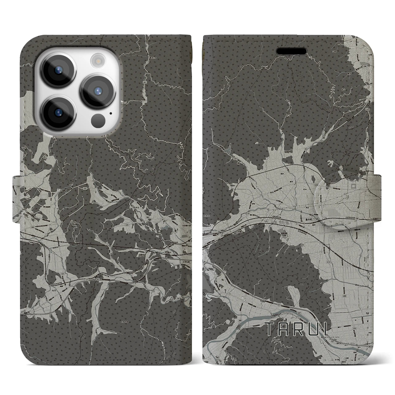【垂井(岐阜県)】地図柄iPhoneケース(手帳タイプ)モノトーン・iPhone 14 Pro 用