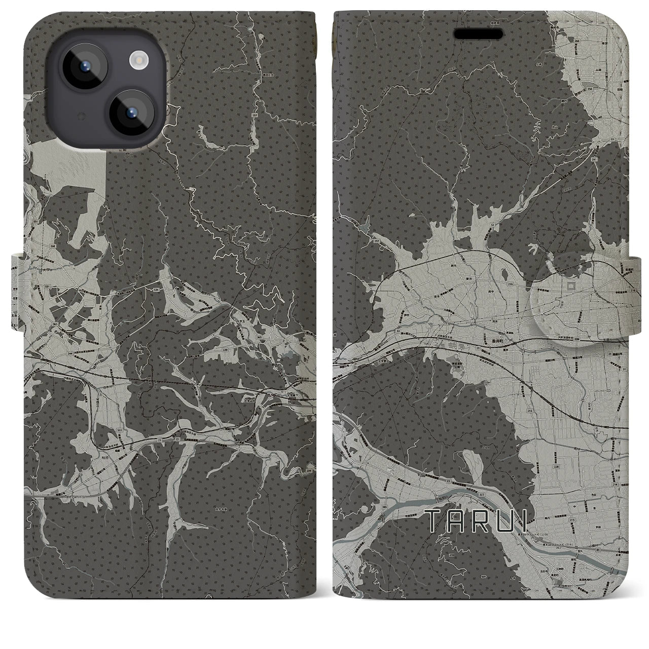 【垂井(岐阜県)】地図柄iPhoneケース(手帳タイプ)モノトーン・iPhone 14 Plus 用