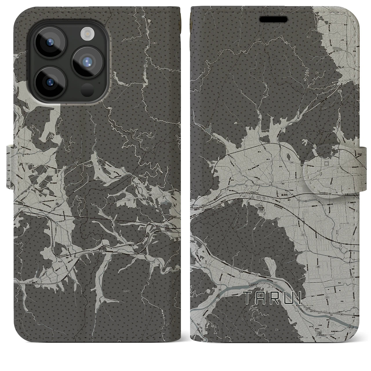 【垂井(岐阜県)】地図柄iPhoneケース(手帳タイプ)モノトーン・iPhone 15 Pro Max 用