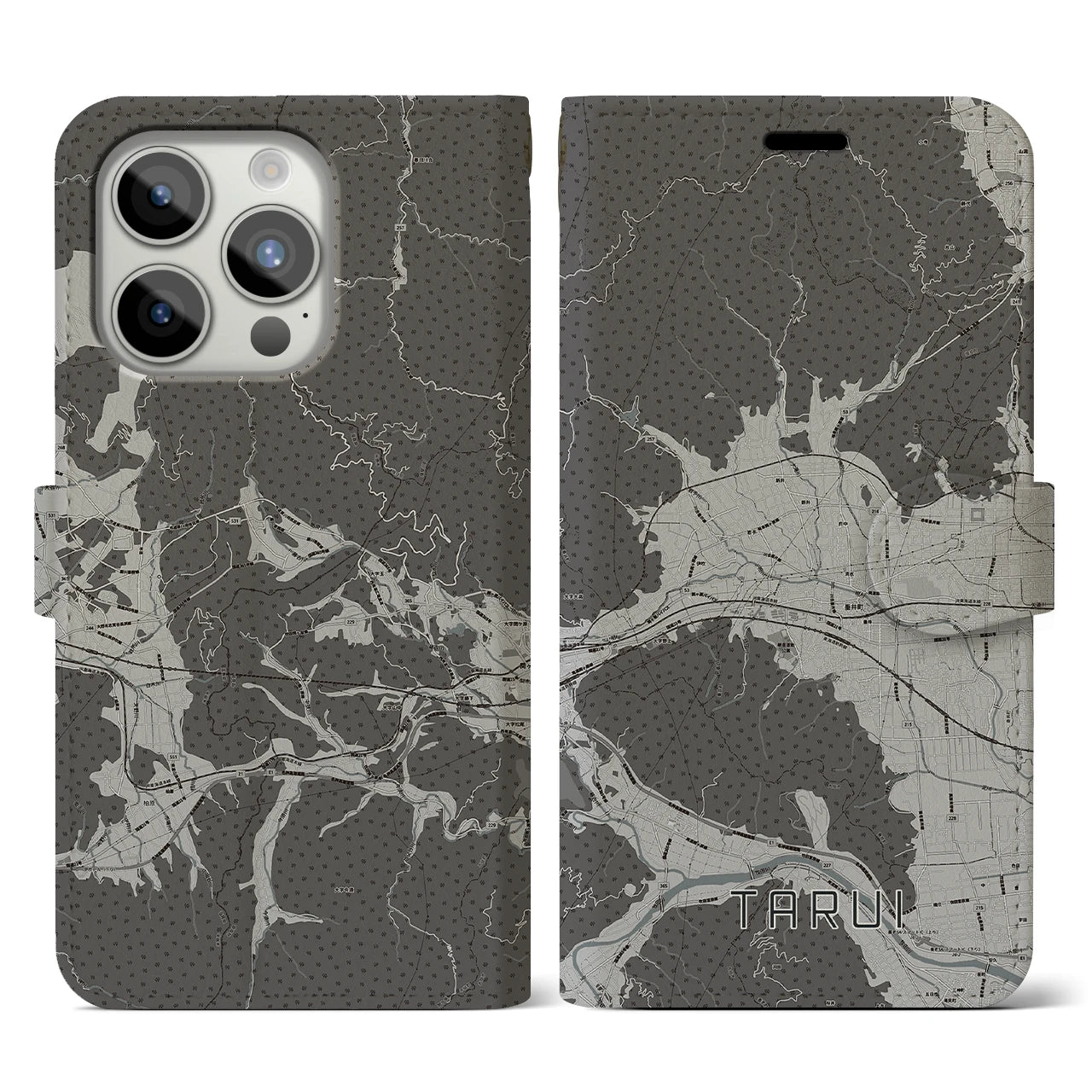 【垂井(岐阜県)】地図柄iPhoneケース(手帳タイプ)モノトーン・iPhone 15 Pro 用