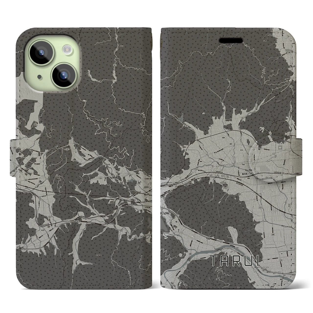 【垂井(岐阜県)】地図柄iPhoneケース(手帳タイプ)モノトーン・iPhone 15 用