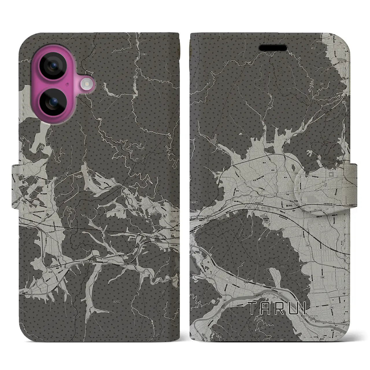 【垂井(岐阜県)】地図柄iPhoneケース(手帳タイプ)モノトーン・iPhone 16 Pro 用