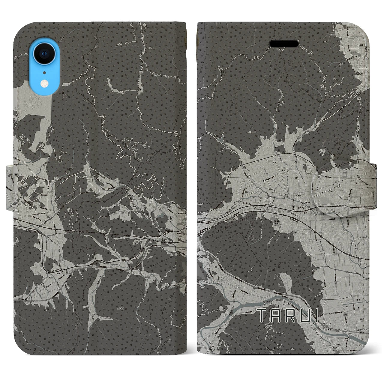 【垂井(岐阜県)】地図柄iPhoneケース(手帳タイプ)モノトーン・iPhone XR 用