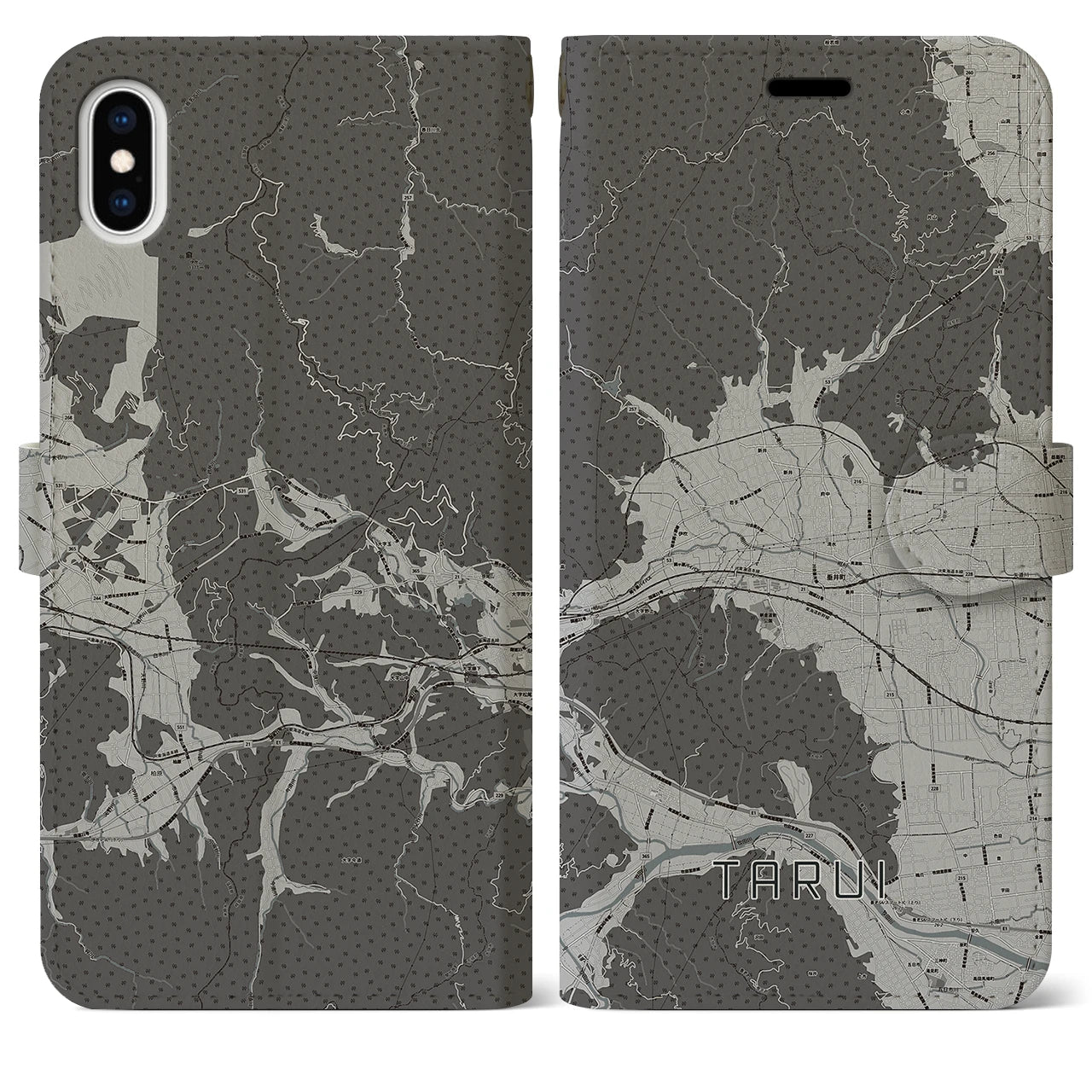 【垂井(岐阜県)】地図柄iPhoneケース(手帳タイプ)モノトーン・iPhone XS Max 用