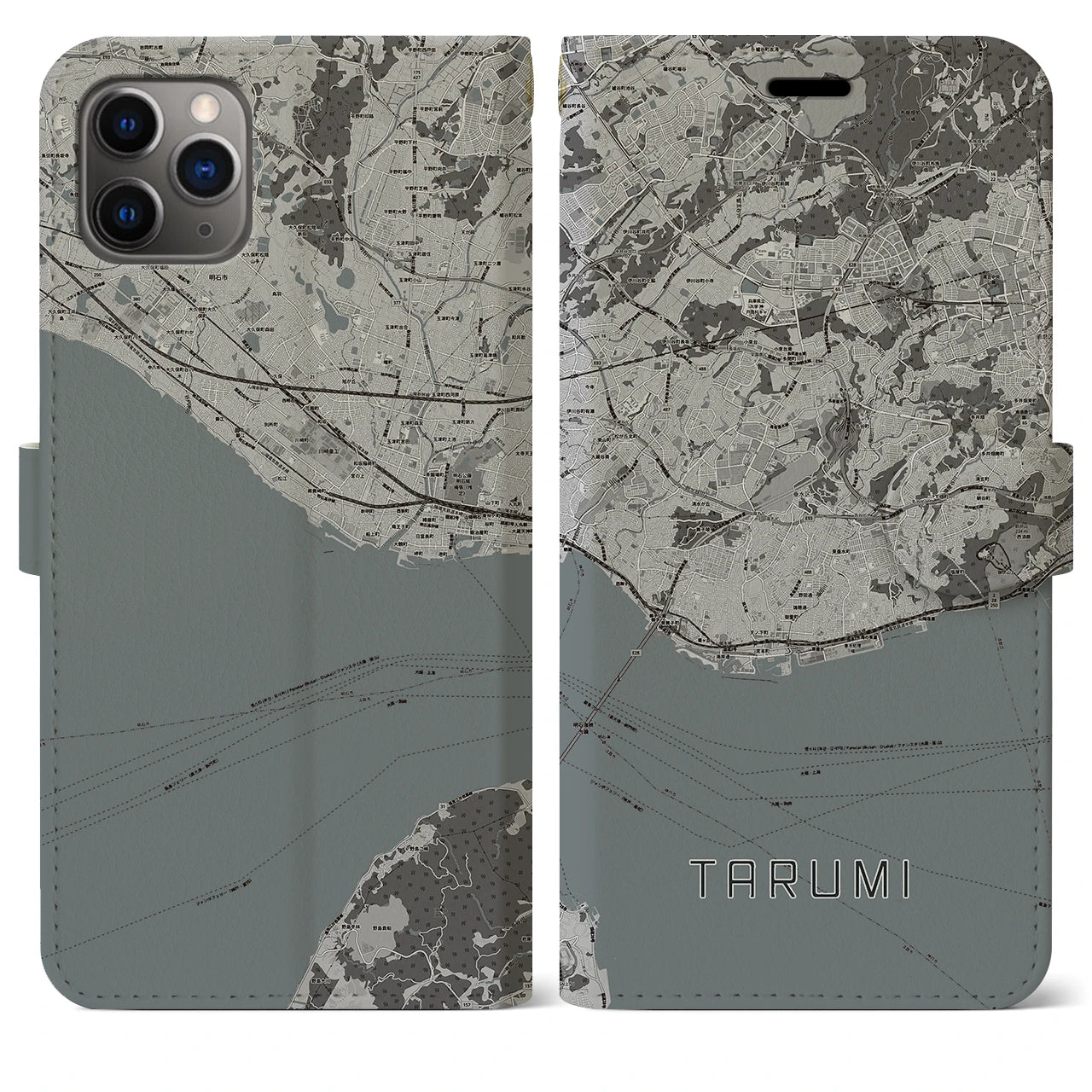 【垂水(兵庫県)】地図柄iPhoneケース(手帳タイプ)モノトーン・iPhone 11 Pro Max 用