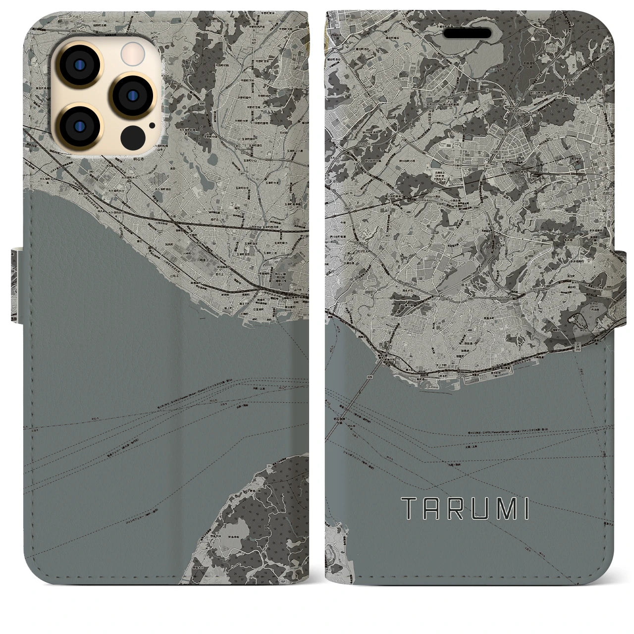 【垂水(兵庫県)】地図柄iPhoneケース(手帳タイプ)モノトーン・iPhone 12 Pro Max 用