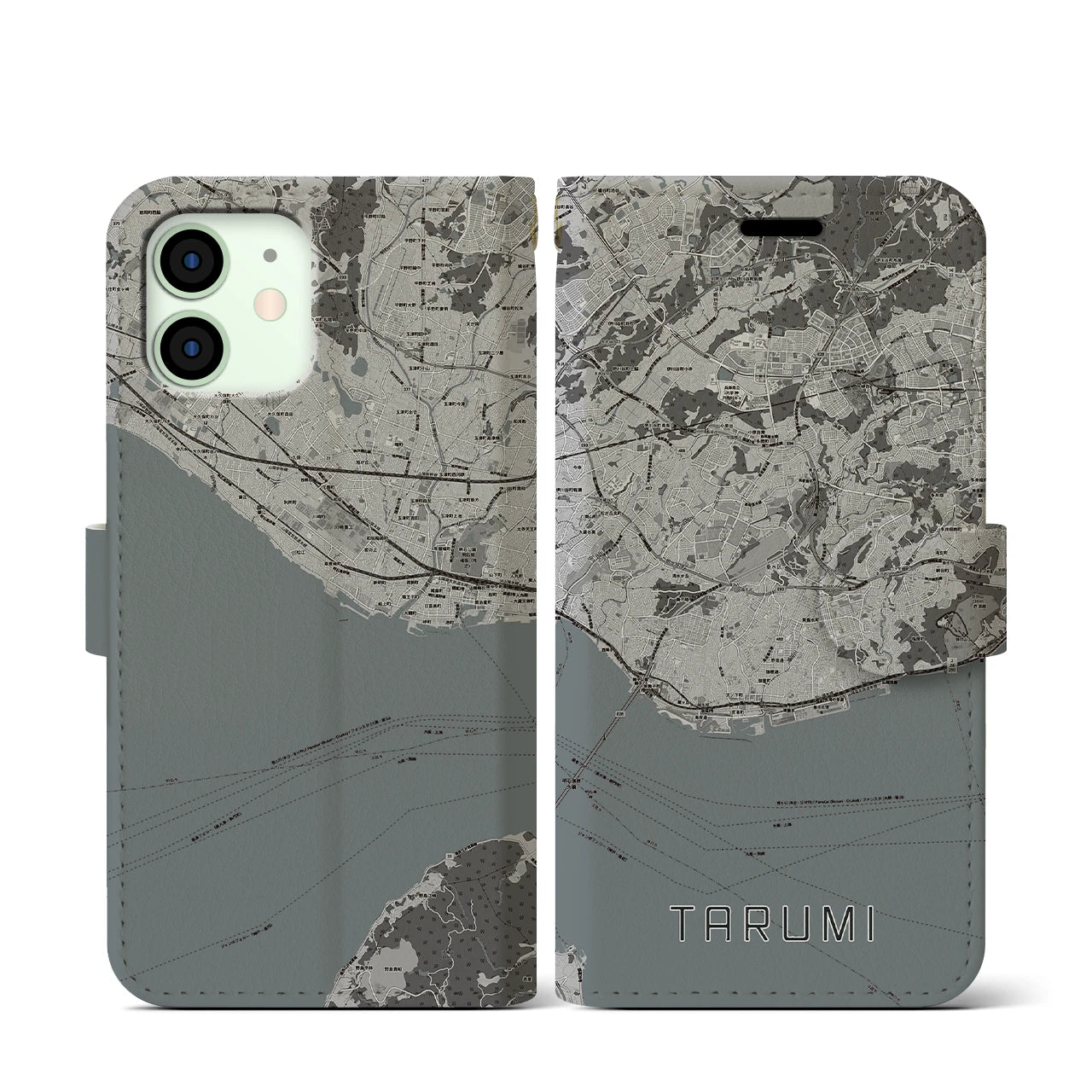 【垂水(兵庫県)】地図柄iPhoneケース(手帳タイプ)モノトーン・iPhone 12 mini 用