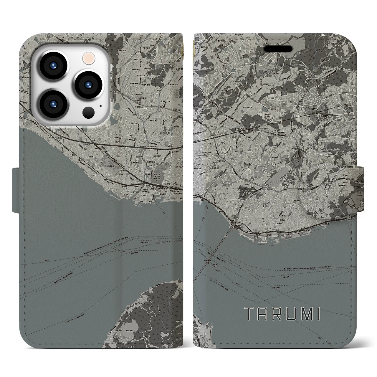 【垂水(兵庫県)】地図柄iPhoneケース(手帳タイプ)モノトーン・iPhone 13 Pro 用