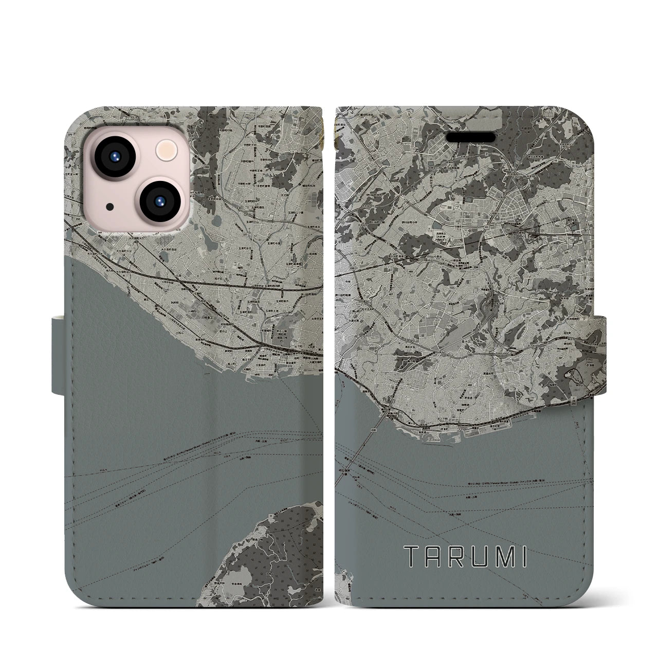 【垂水(兵庫県)】地図柄iPhoneケース(手帳タイプ)モノトーン・iPhone 13 mini 用