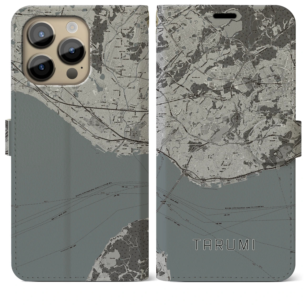 【垂水(兵庫県)】地図柄iPhoneケース(手帳タイプ)モノトーン・iPhone 14 Pro Max 用