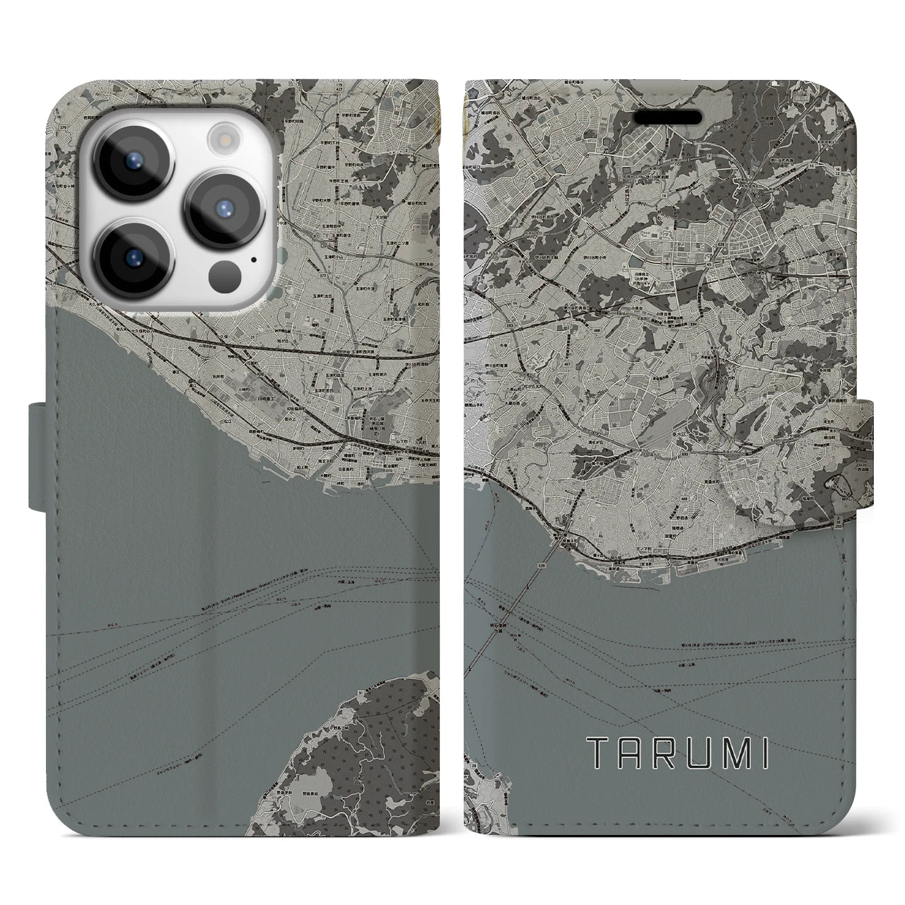 【垂水(兵庫県)】地図柄iPhoneケース(手帳タイプ)モノトーン・iPhone 14 Pro 用