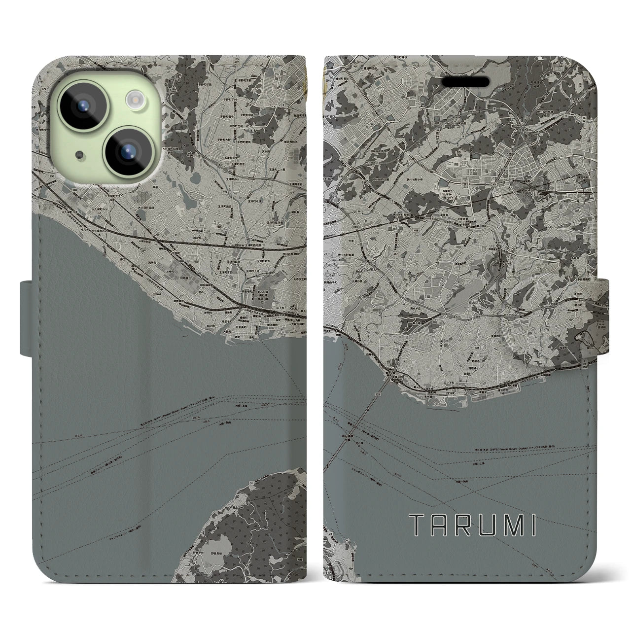 【垂水(兵庫県)】地図柄iPhoneケース(手帳タイプ)モノトーン・iPhone 15 用