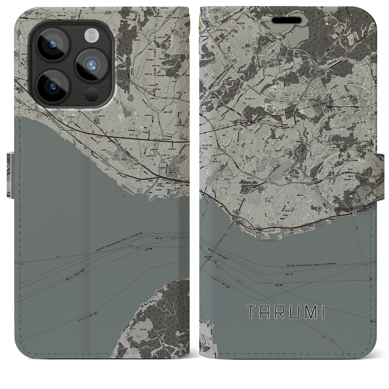 【垂水(兵庫県)】地図柄iPhoneケース(手帳タイプ)モノトーン・iPhone 15 Pro Max 用
