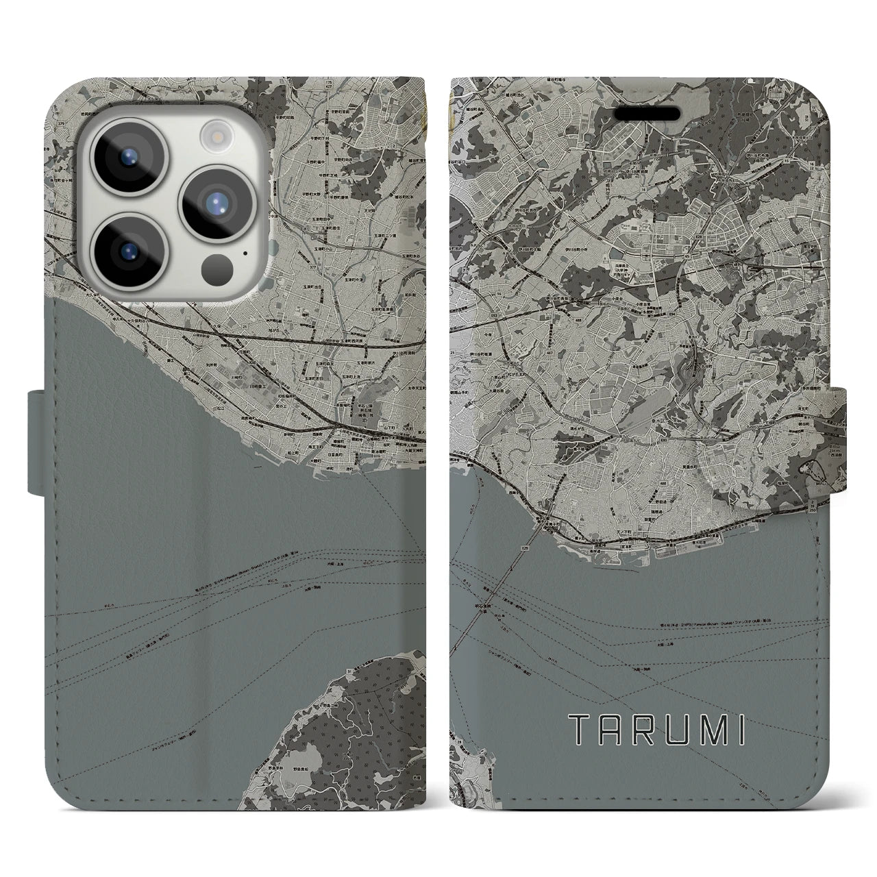 【垂水(兵庫県)】地図柄iPhoneケース(手帳タイプ)モノトーン・iPhone 15 Pro 用