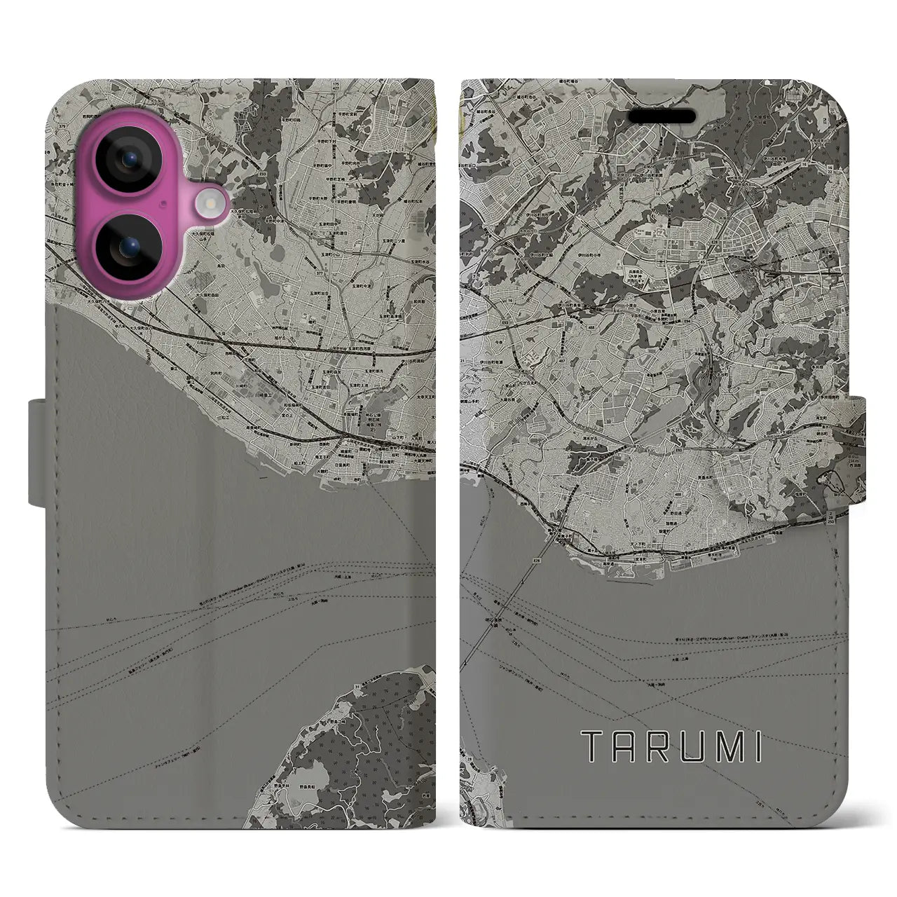 【垂水(兵庫県)】地図柄iPhoneケース(手帳タイプ)モノトーン・iPhone 16 Pro 用