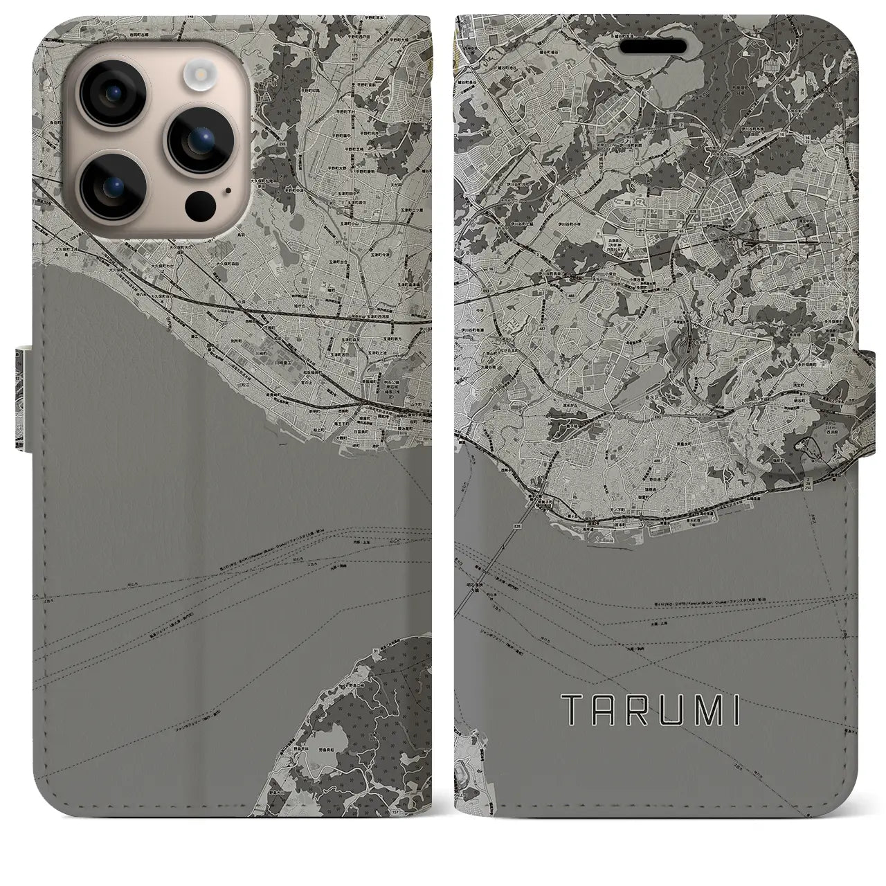 【垂水(兵庫県)】地図柄iPhoneケース(手帳タイプ)モノトーン・iPhone 16 Plus 用