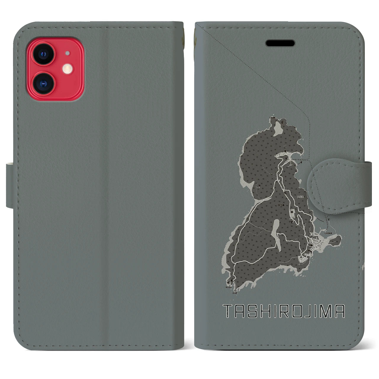 【田代島(宮城県)】地図柄iPhoneケース(手帳タイプ)モノトーン・iPhone 11 用