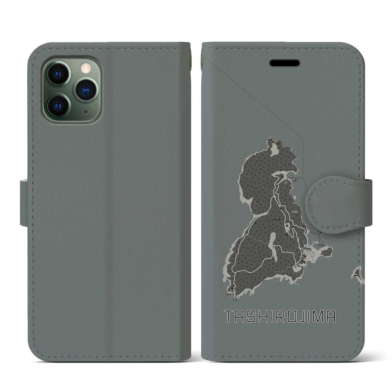 【田代島(宮城県)】地図柄iPhoneケース(手帳タイプ)モノトーン・iPhone 11 Pro 用