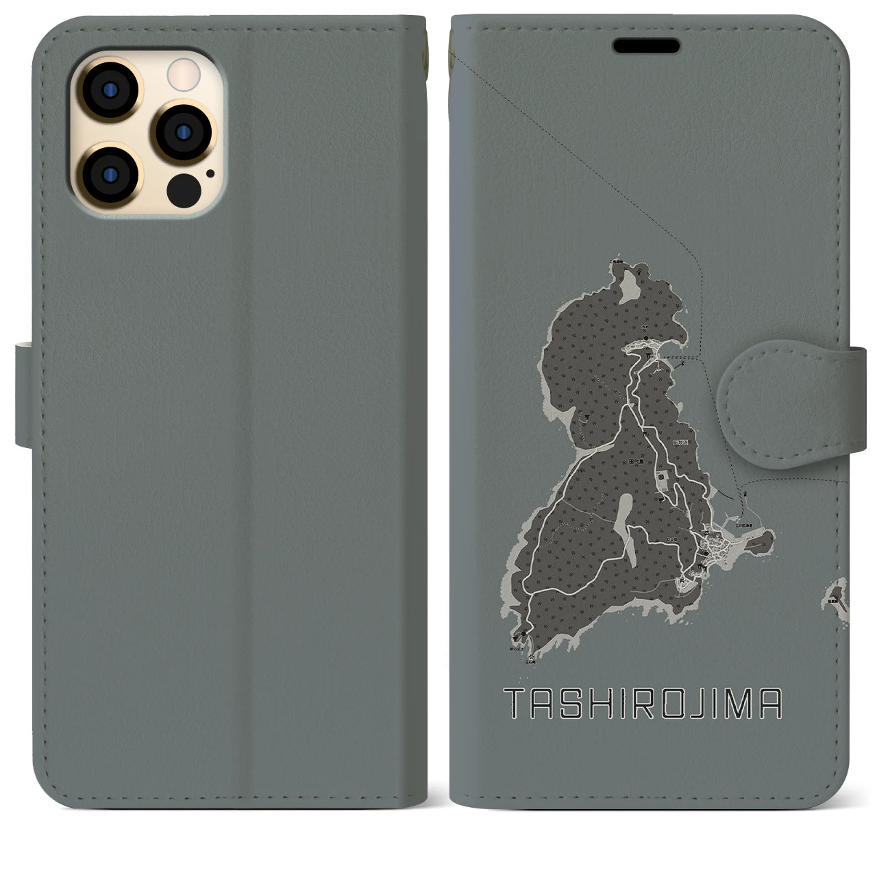 【田代島(宮城県)】地図柄iPhoneケース(手帳タイプ)モノトーン・iPhone 12 Pro Max 用